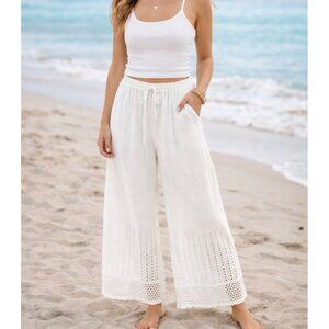 Blue Island White Swim Cover Up Eyelet Pants Beach Resort Vacation Size Medium